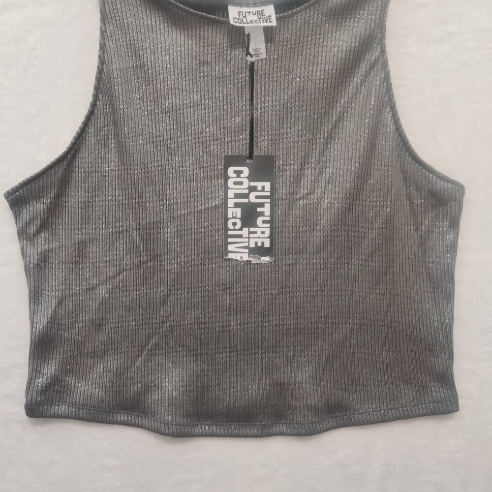 Women's Future Collective Metallic Tank Top Gray Size L